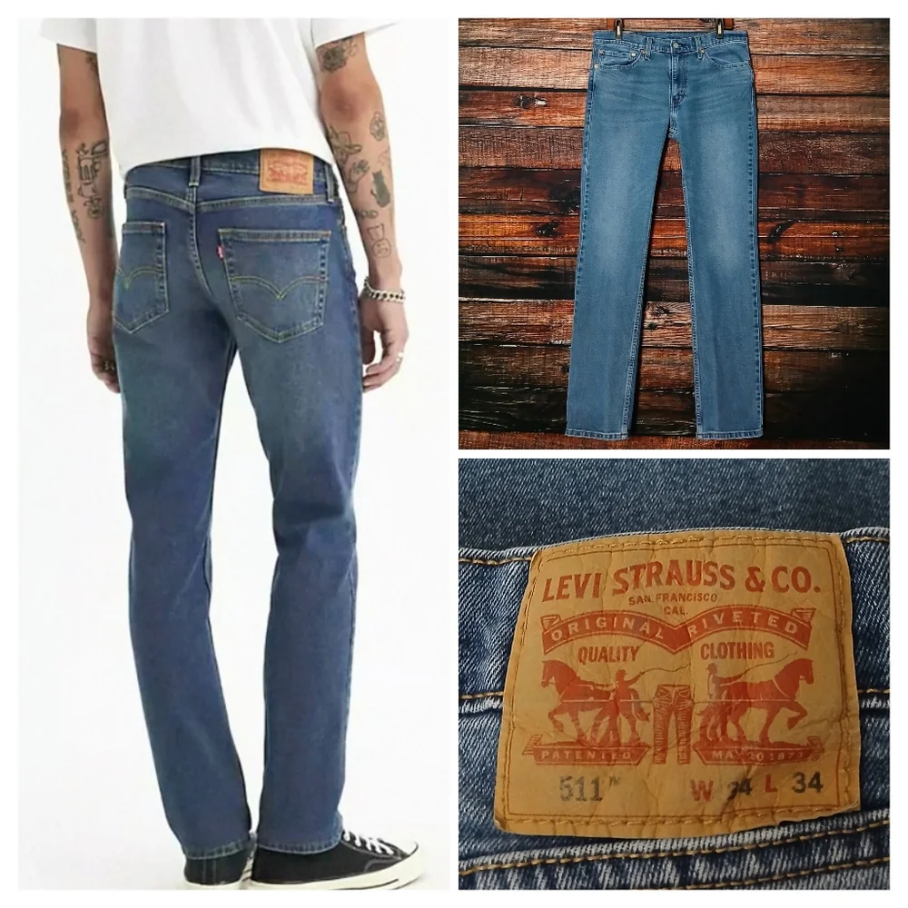 Levis Jeans Mens 34X33 511 Slim Straight Medium Wash Blue Denim Stretch